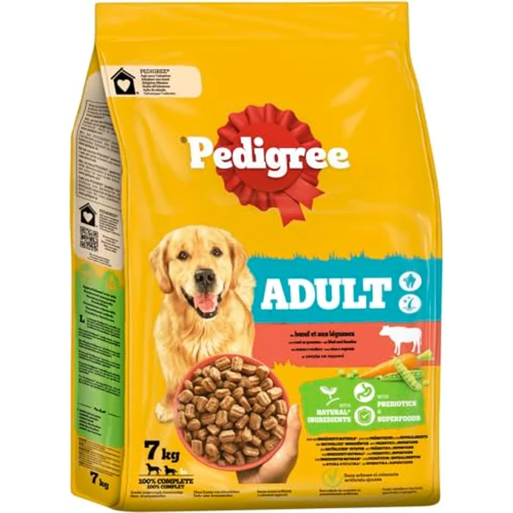 PEDIGREE Adult Trockenfutter mit Rindfleisch und Gemüse, 10 kg, inklusive natürlicher Präbiotika für gute Verdauung und gesunde Mundhygiene – Bild 1