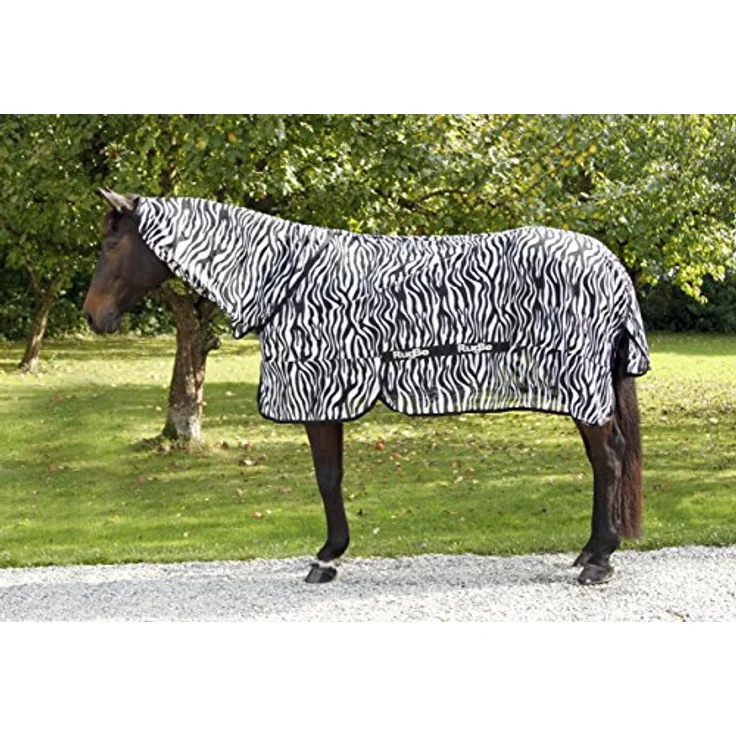 KERBL RugBe Zebra Fliegendecke, Ekzemerdecke mit Halsteil 125cm, aus engmaschigem Polyester, optimaler Insektenschutz, elastischer Bauchlatz – Bild 5