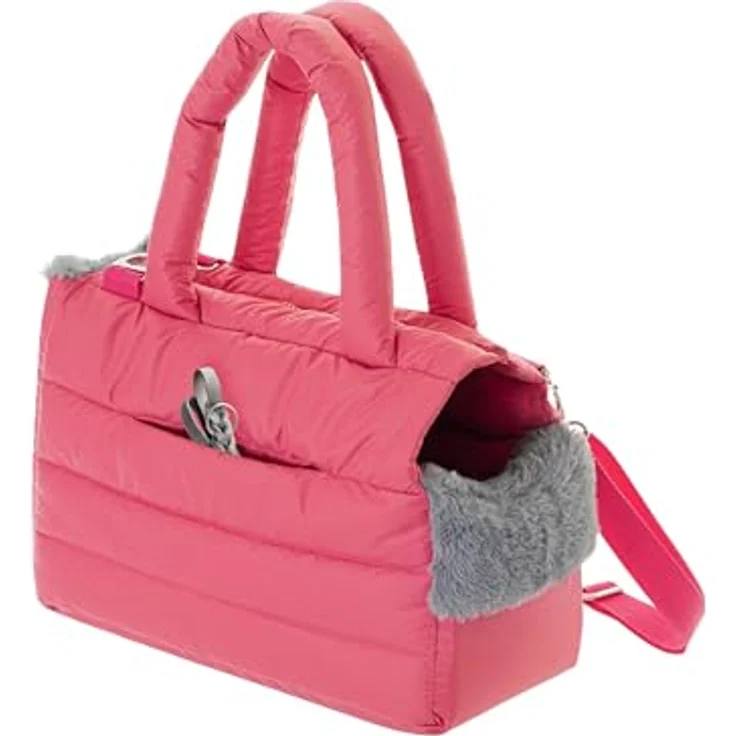 DOGGY Fluffy Ride, Transporttasche für Hunde und Katzen, Schultertasche bis 8 kg, himbeerfarben, mit Karabiner und verstellbarem Schultergurt – Bild 5