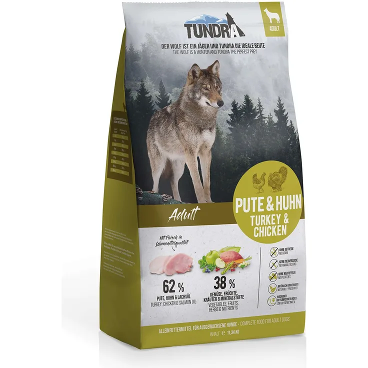 Tundra Trockenfutter Pute und Huhn, proteinreiches Hundefutter für alle Lebensphasen, 11,34kg