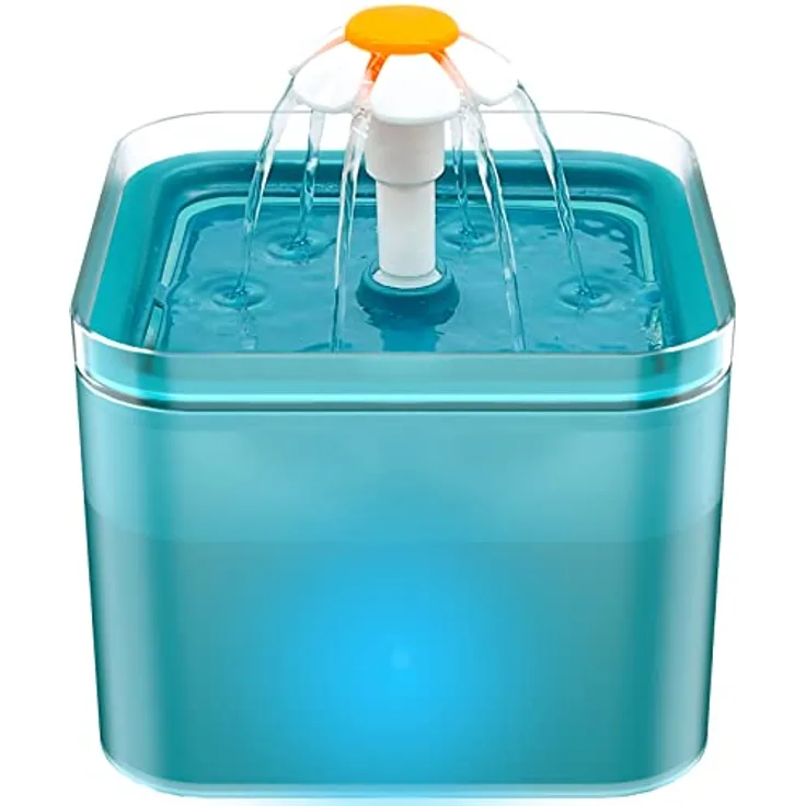 AONBOY Katzenbrunnen 2L, Ultraleiser Trinkbrunnen mit LED-Licht, Aktivkohlefilter und 3 Wasserfluss-Designs für Katzen und Hunde
