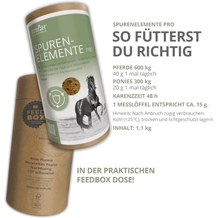 STRÖH Spurenelemente Pro Pulver Pferd, Mineralfutter mit Zink, Mangan, Eisen, Kupfer, Selen, Jod und Cobalt, 1,1kg – Premium Kräuterzusatz für gesundes Pferdewohlbefinden – Bild 4