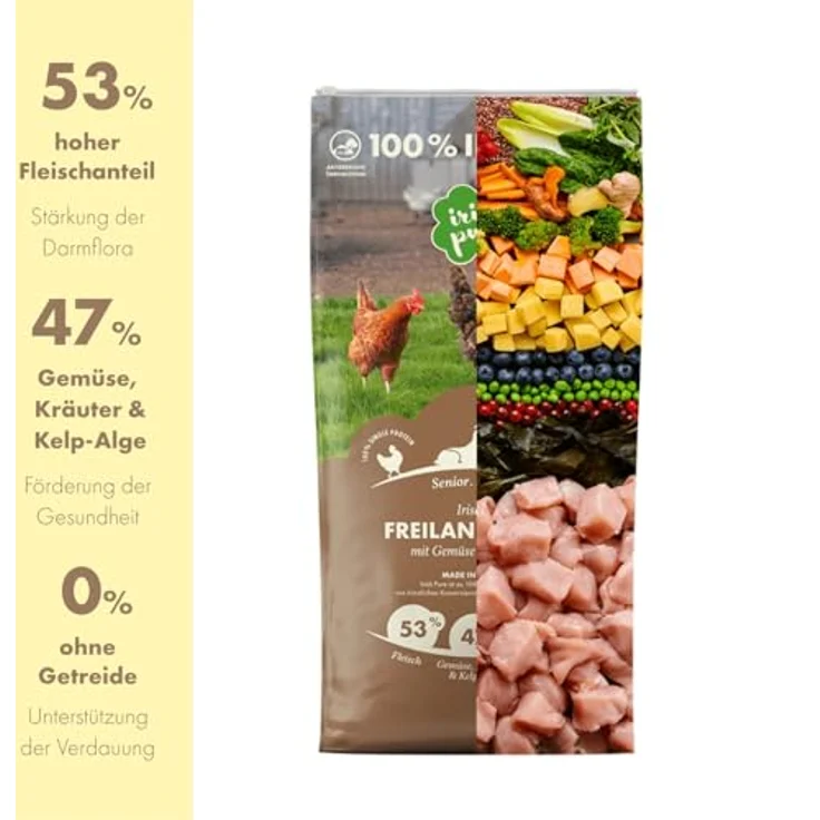 Irish Pure Senior Trockenfutter, 12kg, Freiland-Huhn mit Kelp-Alge & Gemüse, getreidefrei, hoher Fleischanteil, sensitiv, für alle Rassen – Bild 2