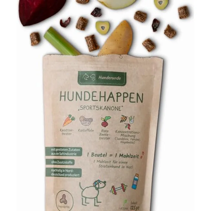 Hunderunde Hunderunde – Hundehappen Sportskanone, vegane Hundeleckerli, fettarm & proteinarm, getreidefrei, mit Rote Beete & Fenchel, 9×125 g