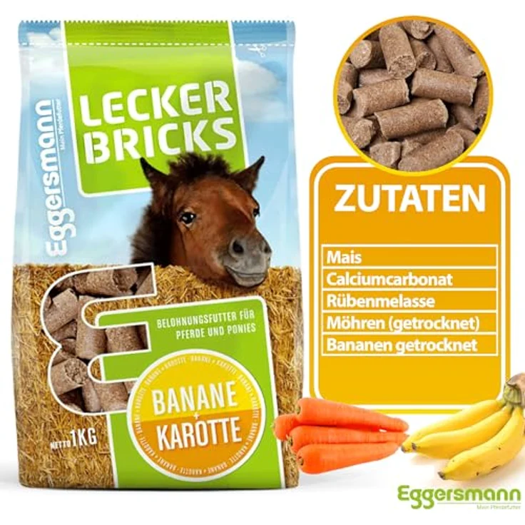 Eggersmann Mein Pferdefutter Pferde-Leckerlis, 1kg Lecker Bricks mit natürlichem Banane-Karotte-Geschmack, ideal als Belohnung für Pferde & Ponys, hochwertige Qualität, deutsche Herstellung – Bild 4