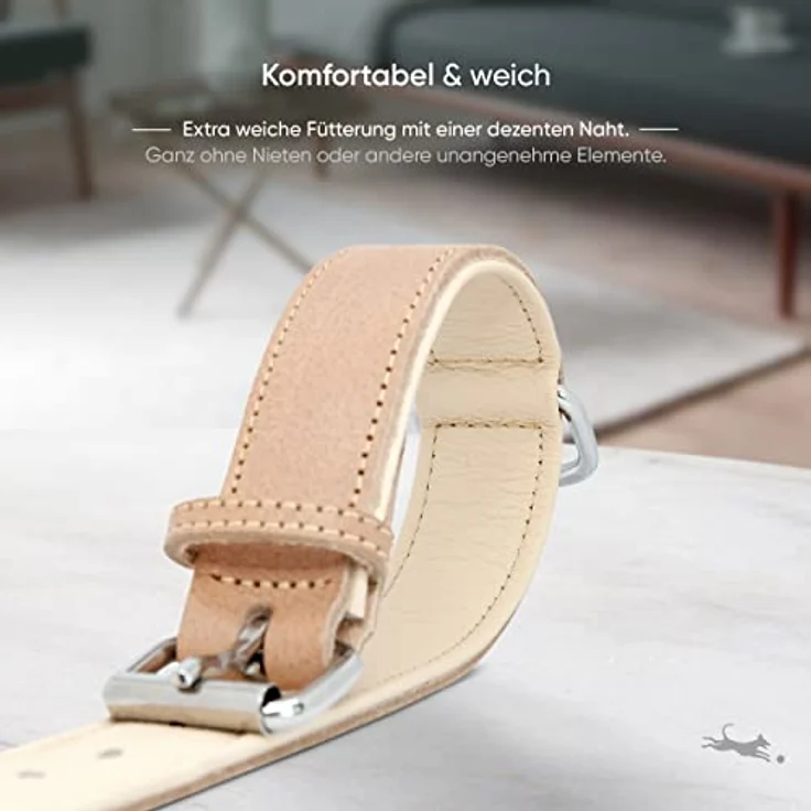FREUDENTIER® Hundehalsband Modell “Amstelpark”, aus gefüttertem Vollnarbenleder, 32-42cm Halsumfang, in Sand, Made in EU, komfortabel und langlebig – Bild 4