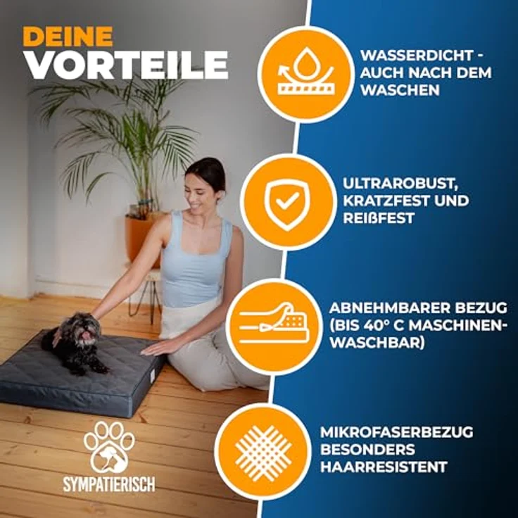 SympaTierisch Orthopädisches Hundebett, wasserdicht und rutschfest, Bezug waschbar, 70x60x8 cm für kleine bis große Hunde – Bild 5