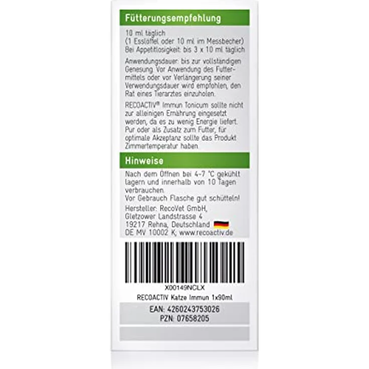 RECOACTIV Immun Tonicum für Katzen - 90 ml - Diät-Ergänzungsfuttermittel zur Unterstützung des Immunsystems und als Appetitanreger bei Untergewicht und Rekonvaleszenz – Bild 4