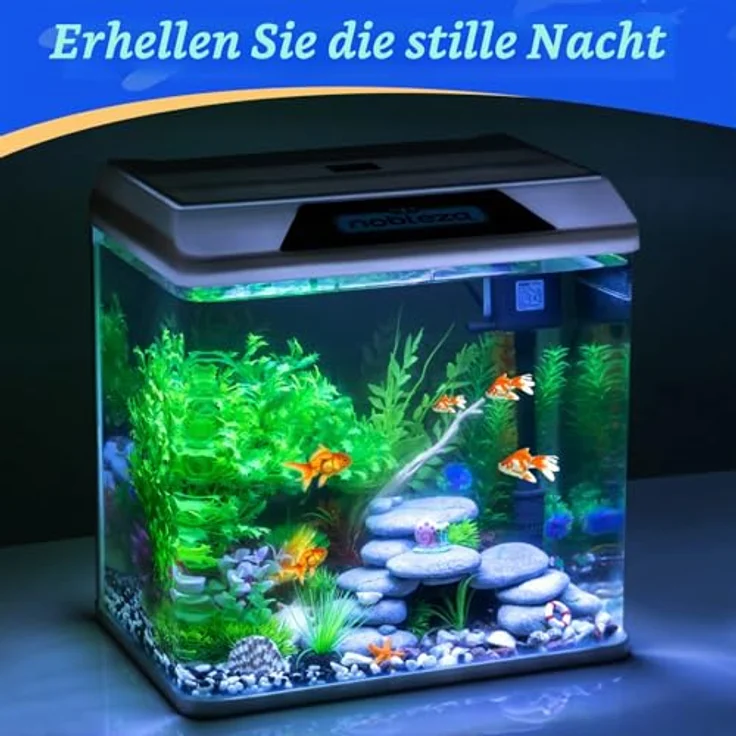 Nobleza Glas 30L Mini Aquarium Komplettset, Nano Aquarium mit LED-Beleuchtung und eingebautem Filtersystem, Weiß – Bild 2