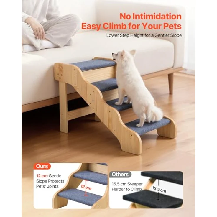 VEVOR Hundetreppe 740x430x500 mm, 4-stufige klappbare Holztreppe für kleine, mittlere und große Haustiere bis 68 kg mit rutschfester Oberfläche und stabiler Konstruktion – Bild 2