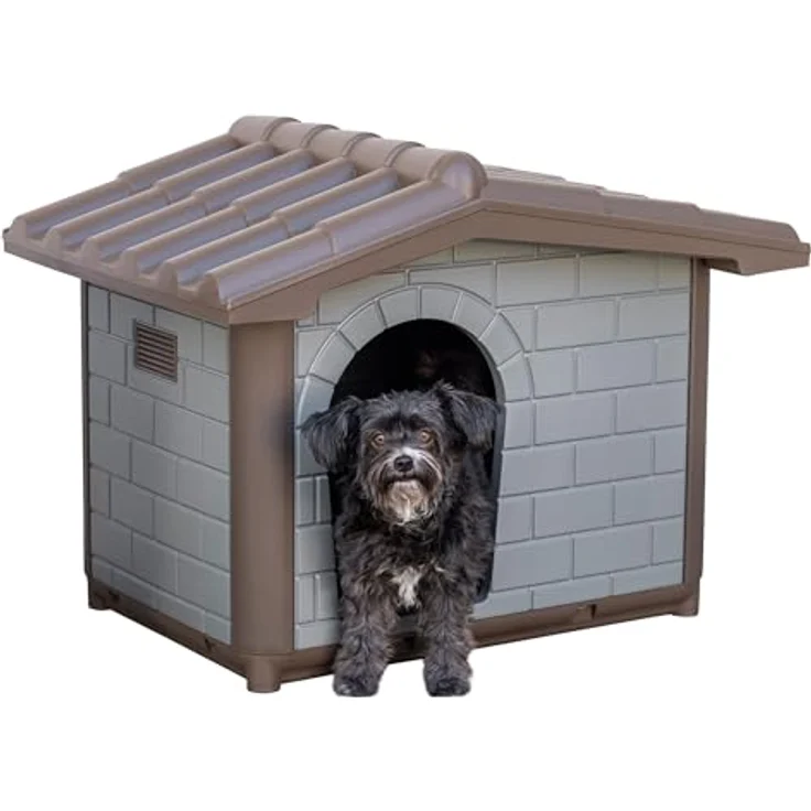 Kerbl Pet Hundehütte Levin Eco, graugrün/braun, wetterfest mit UV-Schutz, aus 100% recyceltem Kunststoff, 99x70x75 cm – Bild 2