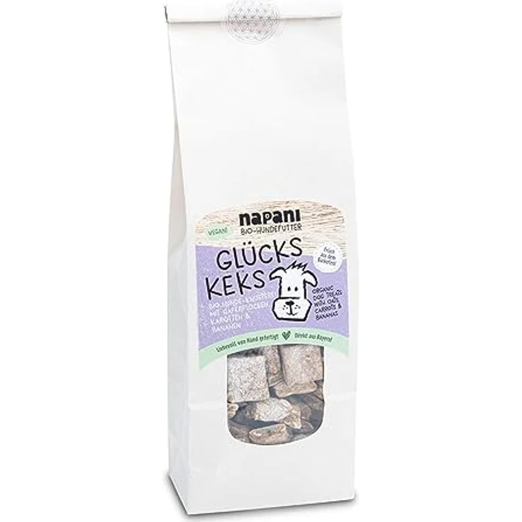 napani Glücks-Keks, vegane Hundeleckerli aus Bio-Dinkelvollkornmehl, Bio-Karotten & Bio-Äpfeln, handgefertigt, 200g – Bild 1