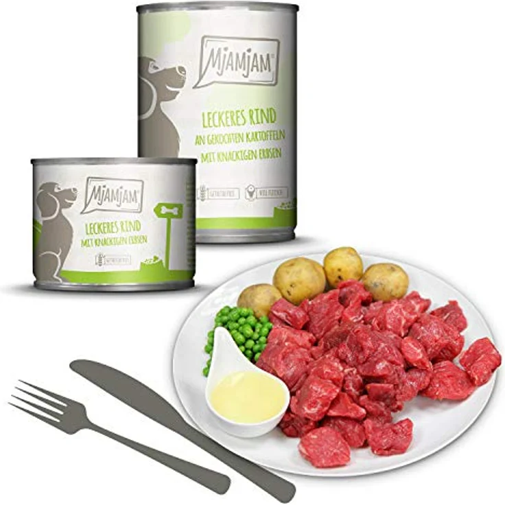 MjAMjAM Premium Nassfutter für Hunde - Mixpaket I mit Huhn & Ente, Rind, Pute, 6er Pack (6 x 200 g), glutenfrei, naturbelassen mit extra hohem Fleischanteil – Bild 4
