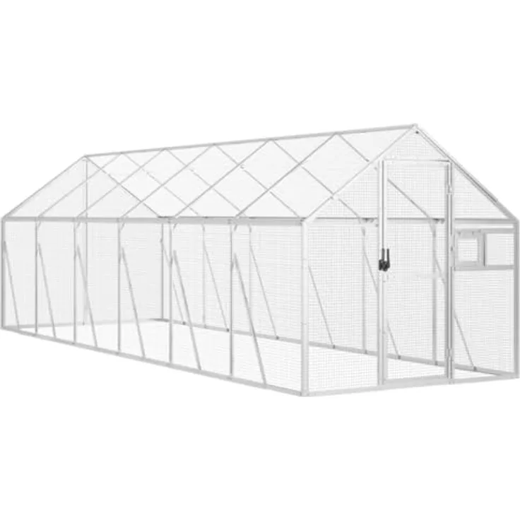 vidaXL Heidelore, Vogelkäfig + Voliere aus Aluminium, silbern, mit abschließbarer Tür und großzügigem Platz für Vögel und Kleintiere, 179 x 600 x 114/185 cm