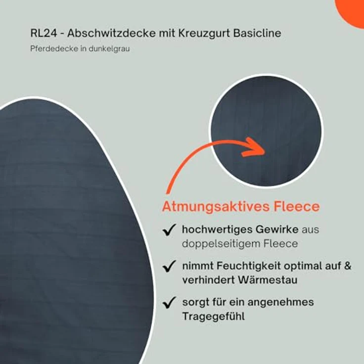 RL24 Abschwitzdecke BASICLINE, atmungsaktive Decke mit Kreuzgurt, dunkelgrau, 65cm, doppelseitiger Fleece – Bild 3