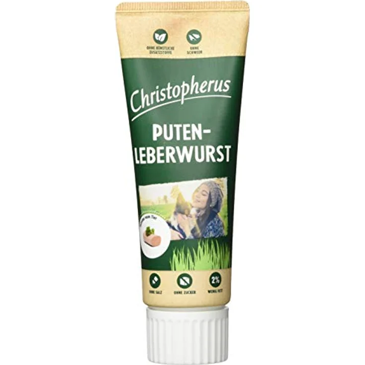 Christopherus Puten-Leberwurst für Hunde, 75 g, 4% Fett, ohne Zucker und Salz, ohne künstliche Zusatzstoffe – Bild 1
