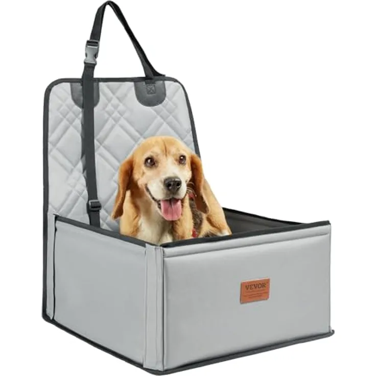 VEVOR Hundeautositz, Hundesitzerhöhung fürs Auto mit Stützrahmen, ansteckbarer Sicherheitsleine und Baumwollfüllung, für kleine Hunde bis 26 lbs, grau
