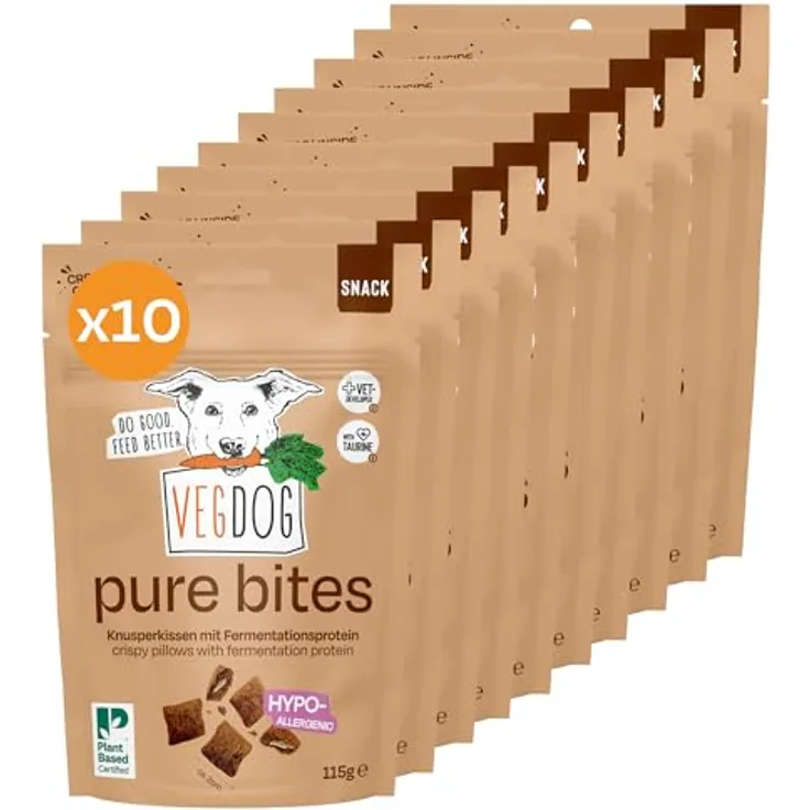 VEGDOG Pure Bites, hypoallergene vegane Hundesnacks mit 12% Protein, 10x115g