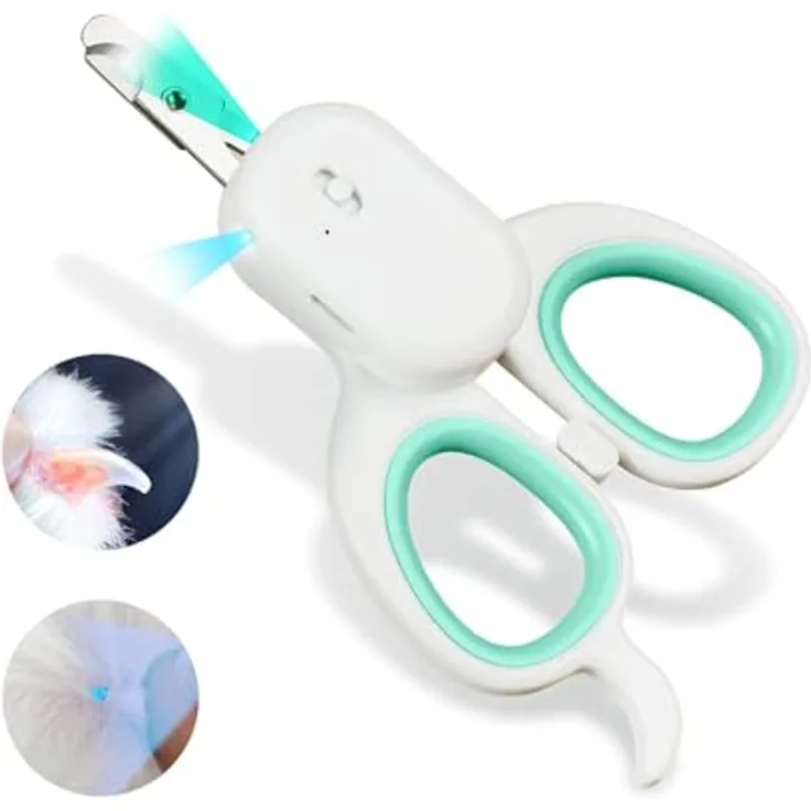 PAKEWAY Haustier-Krallenschere für Katzen & Kleinhunde, mit LED- und UV-Licht, sicherer Sicherheitsstopp, ergonomisches Design, wiederaufladbar