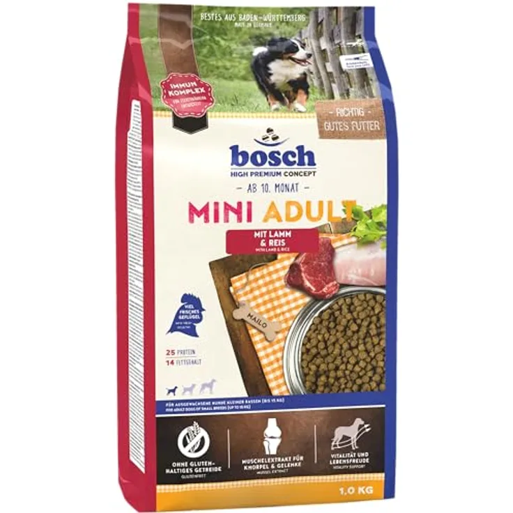 Bosch Mini Adult Lamm und Reis, glutenfreies Hundefutter für ernährungssensible Hunde, 15 kg