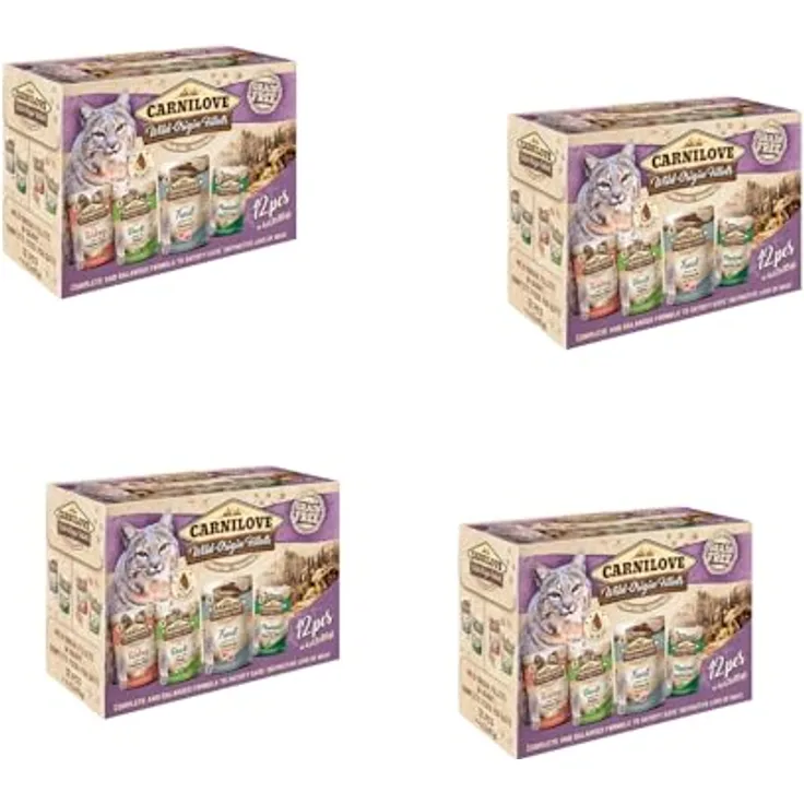 Carnilove Cat Pouch Ragout Multipack, Katzen-Nassfutter mit 4 Sorten (Truthahn, Ente, Forelle, Fasan) - 12x85g