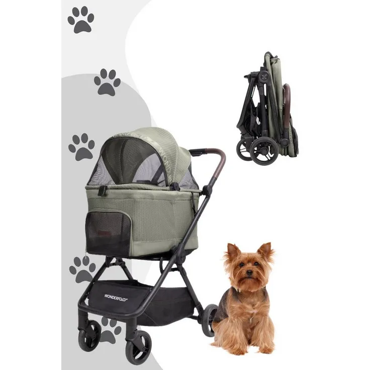 Wonderfold Bella Hunde-Transportbox, Buggy mit AutoFold-Technologie, Aluminiumrahmen, bis 13 kg Traglast, atmungsaktive Mesh-Haube