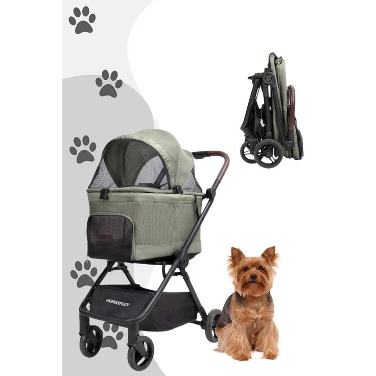 Wonderfold Bella Hunde-Transportbox, Buggy mit AutoFold-Technologie, Aluminiumrahmen, bis 13 kg Traglast, atmungsaktive Mesh-Haube