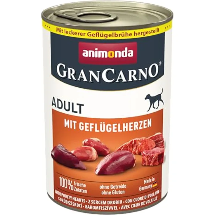 animonda GranCarno Adult mit Geflügelherzen, Hunde Nassfutter ohne Getreide, 100% frische Zutaten, 6 x 400 g