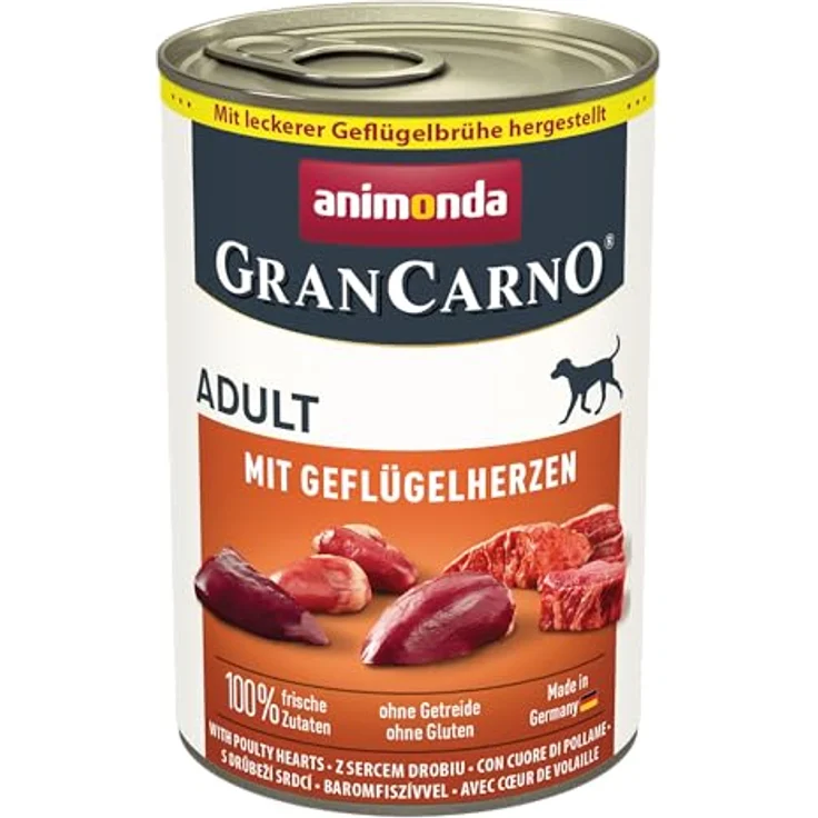 animonda GranCarno Adult mit Geflügelherzen, Hunde Nassfutter ohne Getreide, 100% frische Zutaten, 6 x 400 g – Bild 1