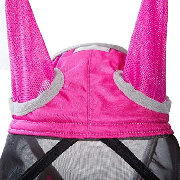 Harrison Howard CareMaster Pro Luminous Pferde Fliegenmaske, UV-Schutz mit Ohrenschutz, Rosa, Warmblut (L) – Bild 2
