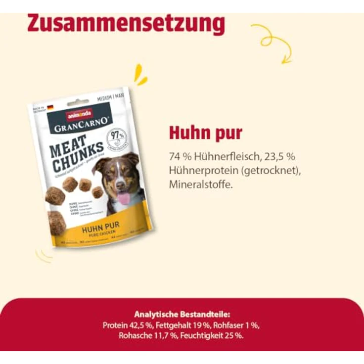 animonda GranCarno Meat Chunks Adult, Huhn pur, fleischige Hundesnacks ohne Getreide, 80g – Bild 4