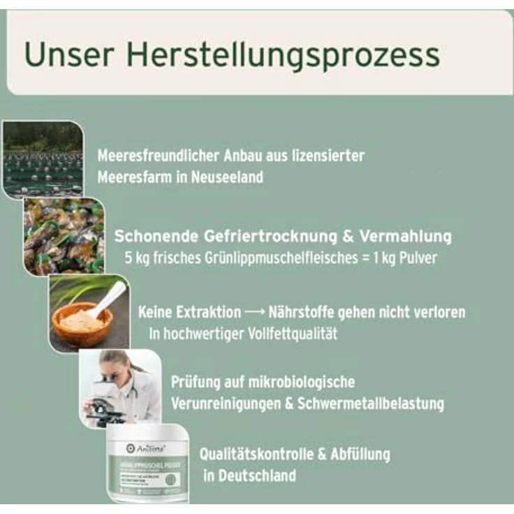 AniForte Grünlippmuschelpulver 1 kg, hochwertiges Ergänzungsfuttermittel für Hunde und Katzen zur Unterstützung der Gelenkgesundheit, getreidefrei – Bild 6