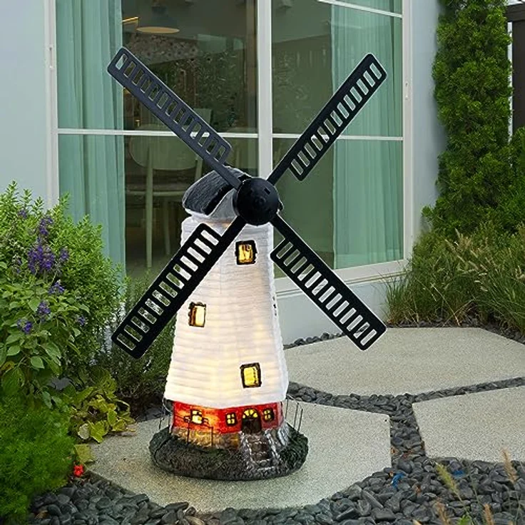 etc-shop Außenleuchte Solarlampe Windmühle, mehrfarbig, LED warmweiß, wetterfest IP44, LxBxH 19x42x51 cm, Akku mit 8-10 Stunden Leuchtdauer – Bild 5