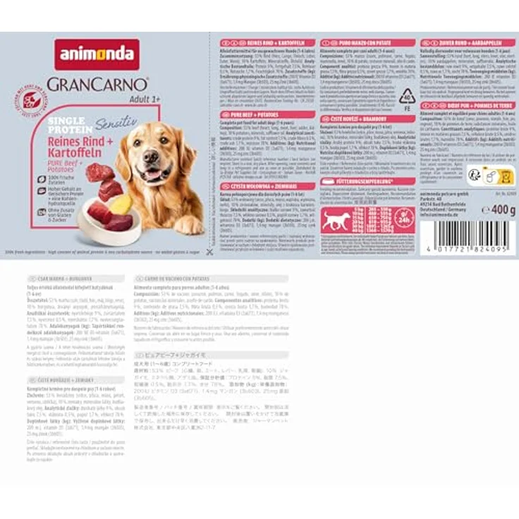 animonda GranCarno Sensitiv Rind und Kartoffel, Hunde-Nassfutter für alle Altersstufen, 6x400g – Bild 7