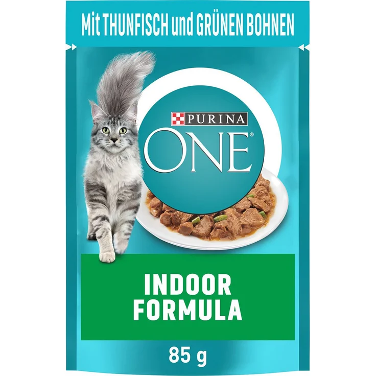 Purina One Indoor Formula, Katzen-Nassfutter in Sauce mit Thunfisch, 26x85g, reduziert Haarballen