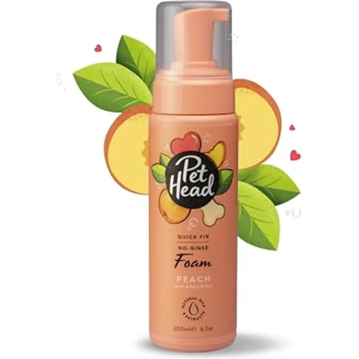 Pet Head Quick Fix Schaumshampoo ohne Ausspülen für Hunde, Pfirsichduft, sanfte Pflege mit natürlichen Ölen, 200ml