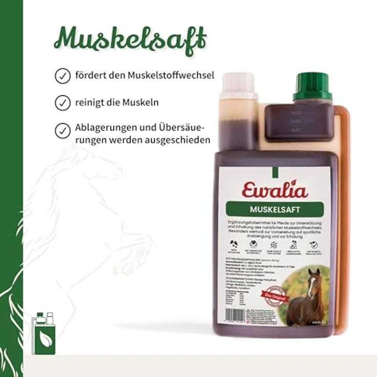 Ewalia EWALIA Muskelsaft zur Unterstützung des Muskelstoffwechsels bei Pferden, 100% natürliche Inhaltsstoffe, 1 Liter – Bild 2