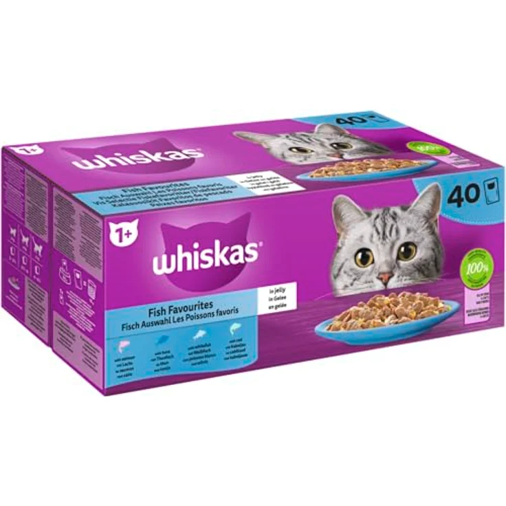 Whiskas Mega Pack 1+ Fisch Auswahl in Gelee, Katzenfutter, 40 x 85g – Bild 1