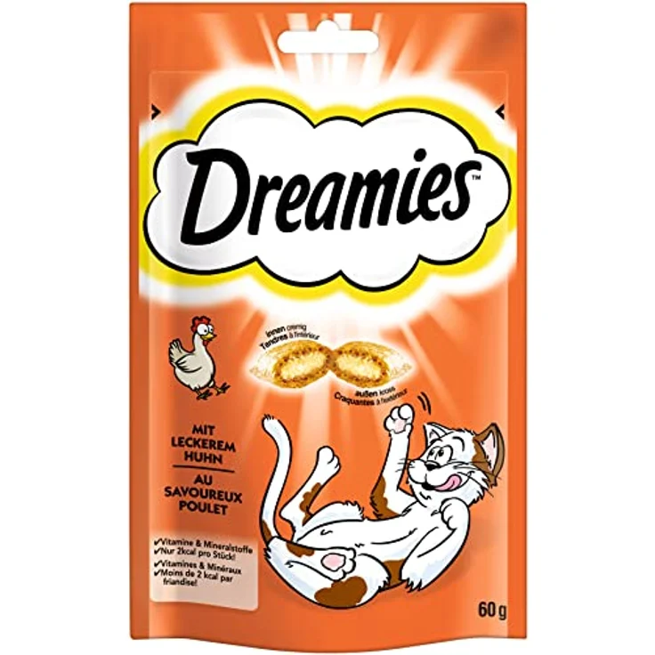 Dreamies Katzensnack Klassik Huhn, Sparpaket 6 x 60 g, knusprig und cremig-weich, mit Vitaminen, ohne künstliche Aromen – Bild 1