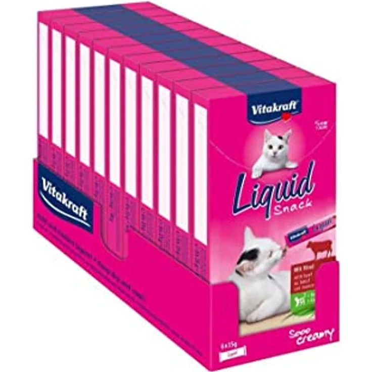 Vitakraft Cat Liquid Snack Rind, Katzensnack mit 11 x 90g, gelartige Konsistenz und Inulin zur Unterstützung der Darmflora – Bild 1