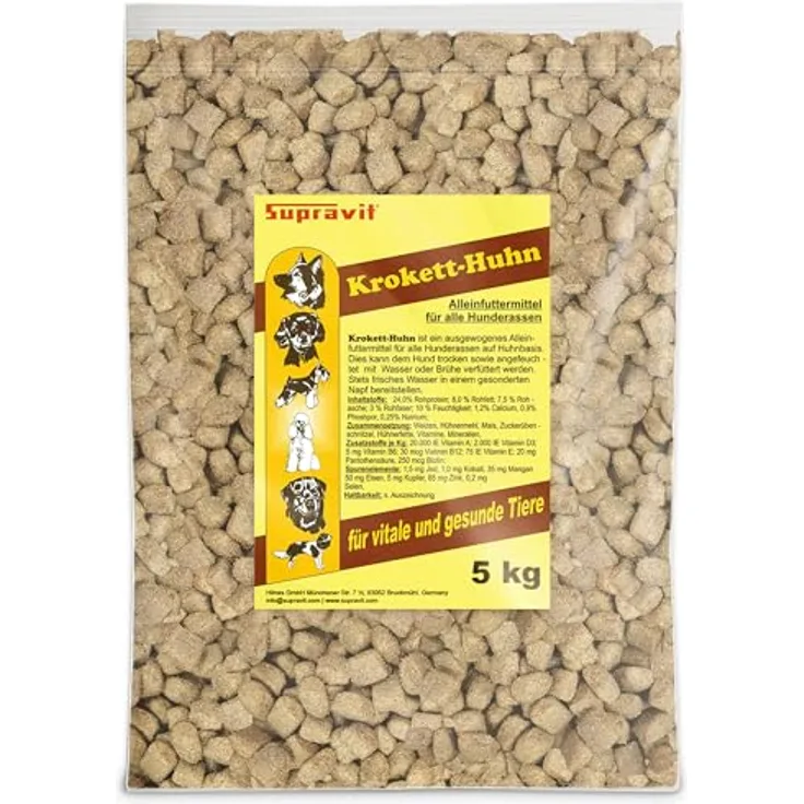 Supravit Hundefutter trocken 5kg | Huhn mit Mais | Alleinfuttermittel für alle Rassen | nährstoffreich und gut verträglich