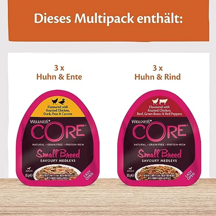 Wellness CORE Small Breed Savoury Medleys, Hundefutter nass für kleine Hunde, Butcher Selection Mix, getreidefrei, 6 x 85 g, mit hohem Fleischanteil – Bild 2