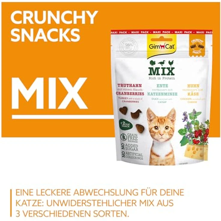 GimCat Crunchy Snacks Mix, Knusprige und proteinreiche Katzenleckerli, getreidefrei, 1 Beutel (140 g) – Bild 2