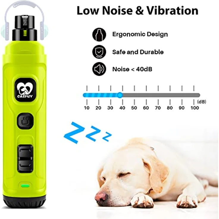 Casfuy Krallenschleifer für Hunde, elektrischer Nageltrimmer mit 2 LED-Leuchten, 2 Geschwindigkeiten, leise und leistungsstark, für kleine und mittelgroße Hunde sowie Katzen – Bild 4