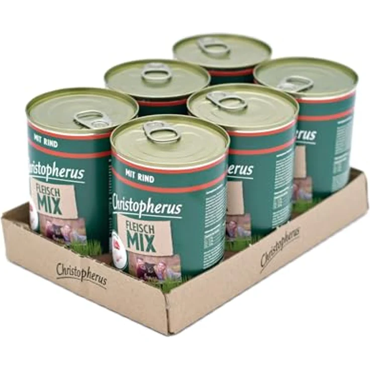 Christopherus Fleischmix mit Rind, Getreidefreies Nassfutter für Hunde, 6 x 400 g – Bild 1