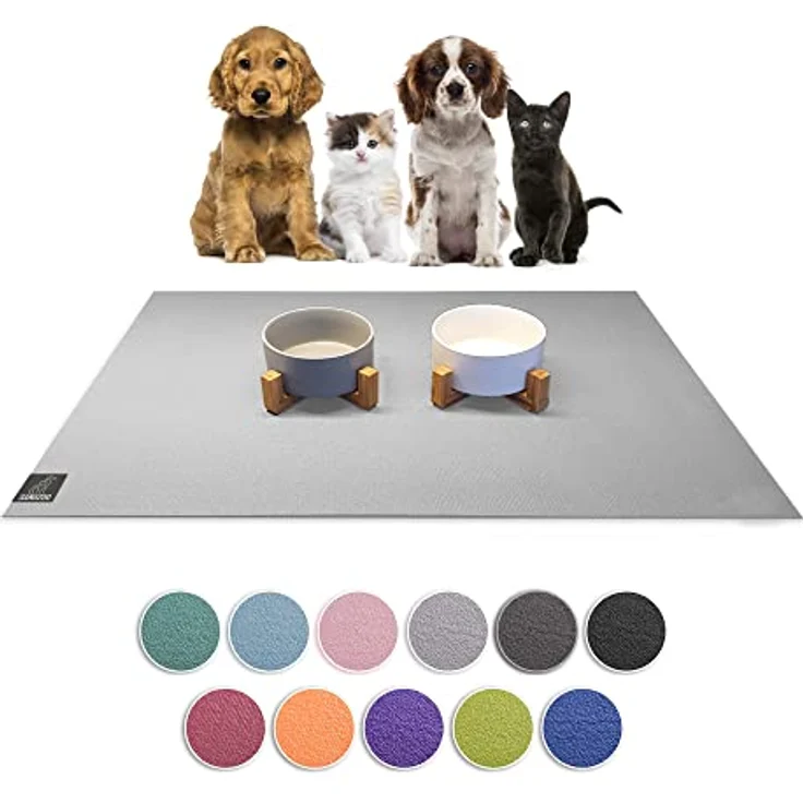SANOZOO® Napfunterlage, Öko-Tex-zertifiziert, 80 x 80 cm, hellgrau, rutschfest und leicht zu reinigen – Bild 1