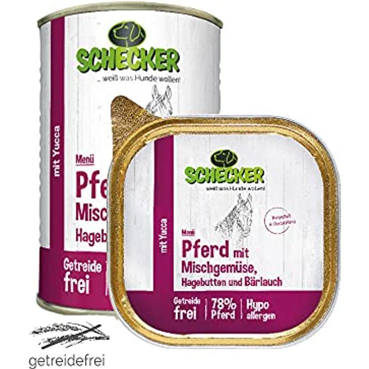 Schecker Nassfutter Hundemenü Pferd mit Mischgemüse, 3 x 200 g, 78% Pferd, getreidefrei, hypoallergen – Bild 4