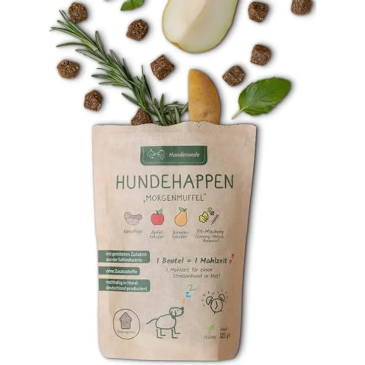 Hunderunde Hundesnack Morgenmuffel, vegan und hypoallergen mit Vitaminen, 39 Ballaststoffen & Kohlenhydraten, 6x125g