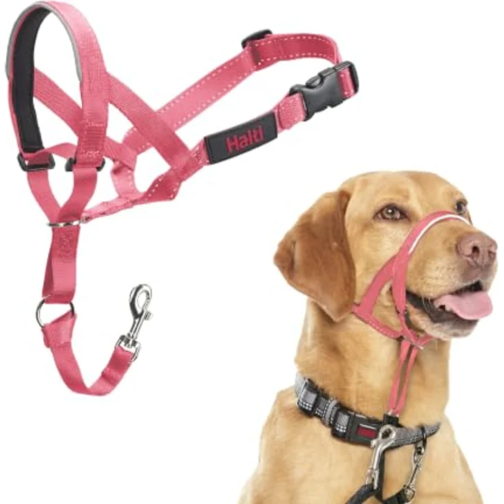 Halti Kopfgeschirr für Hunde, Größe 3, Rosa, mit gepolstertem Nasenriemen und reflektierenden Elementen zur Leinenkontrolle – Bild 1