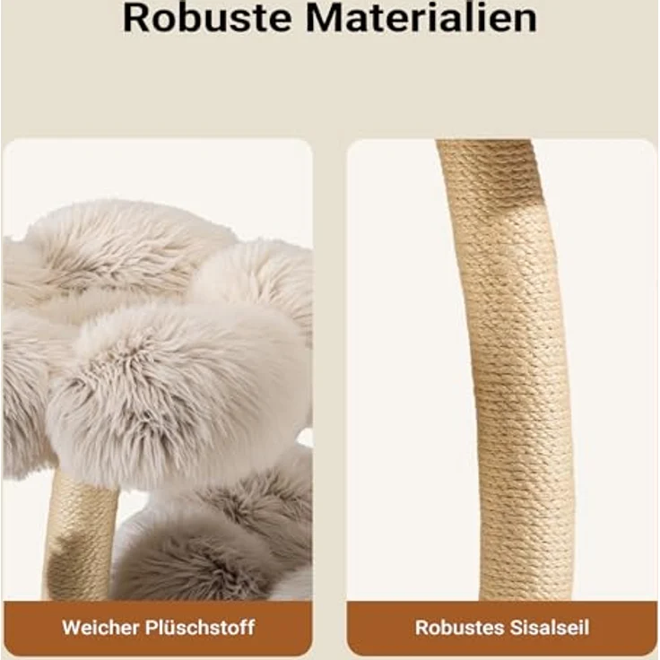 Wiltec Fudajo Designer Kratzbaum 123cm, Katzenkratzbaum in Creme und Grau, Kratzmöbel für Katzen – Bild 4